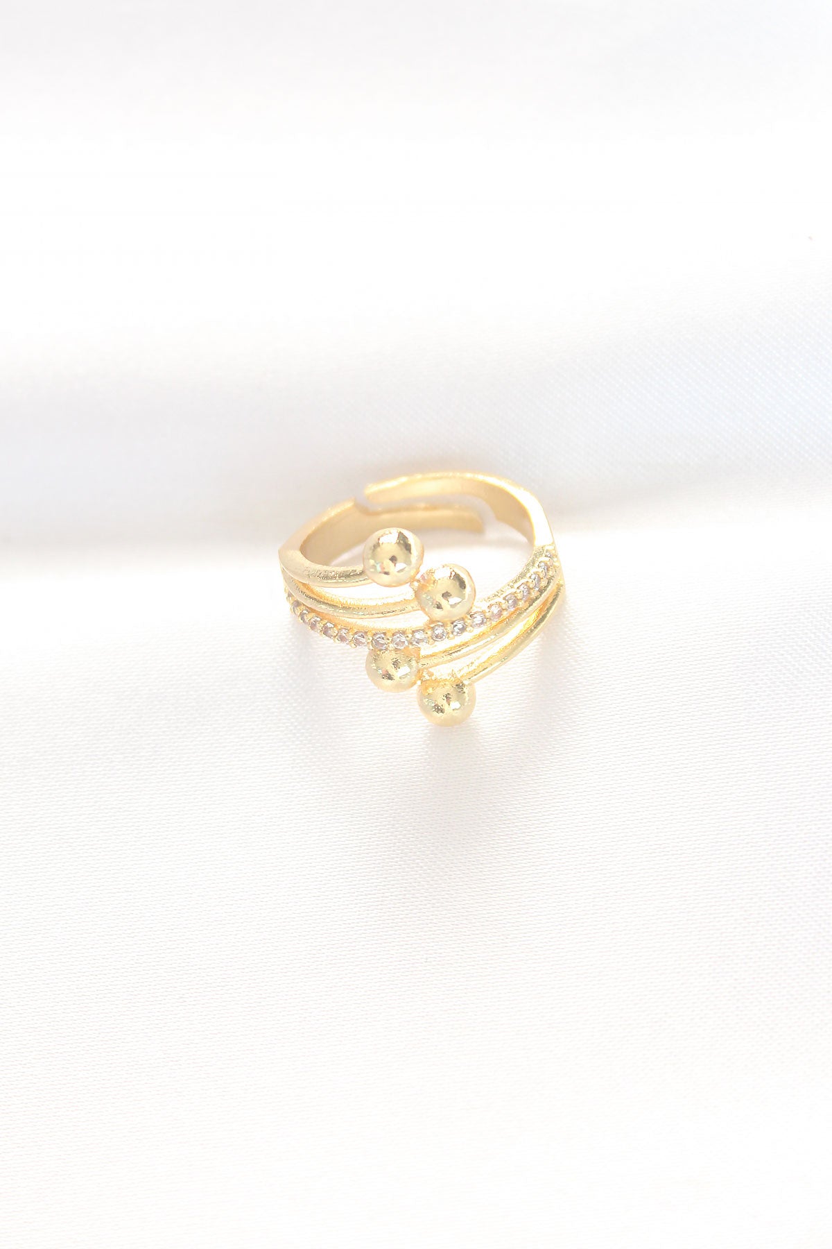 Ball Model Zircon Stone Gold Color Adjustable Ring