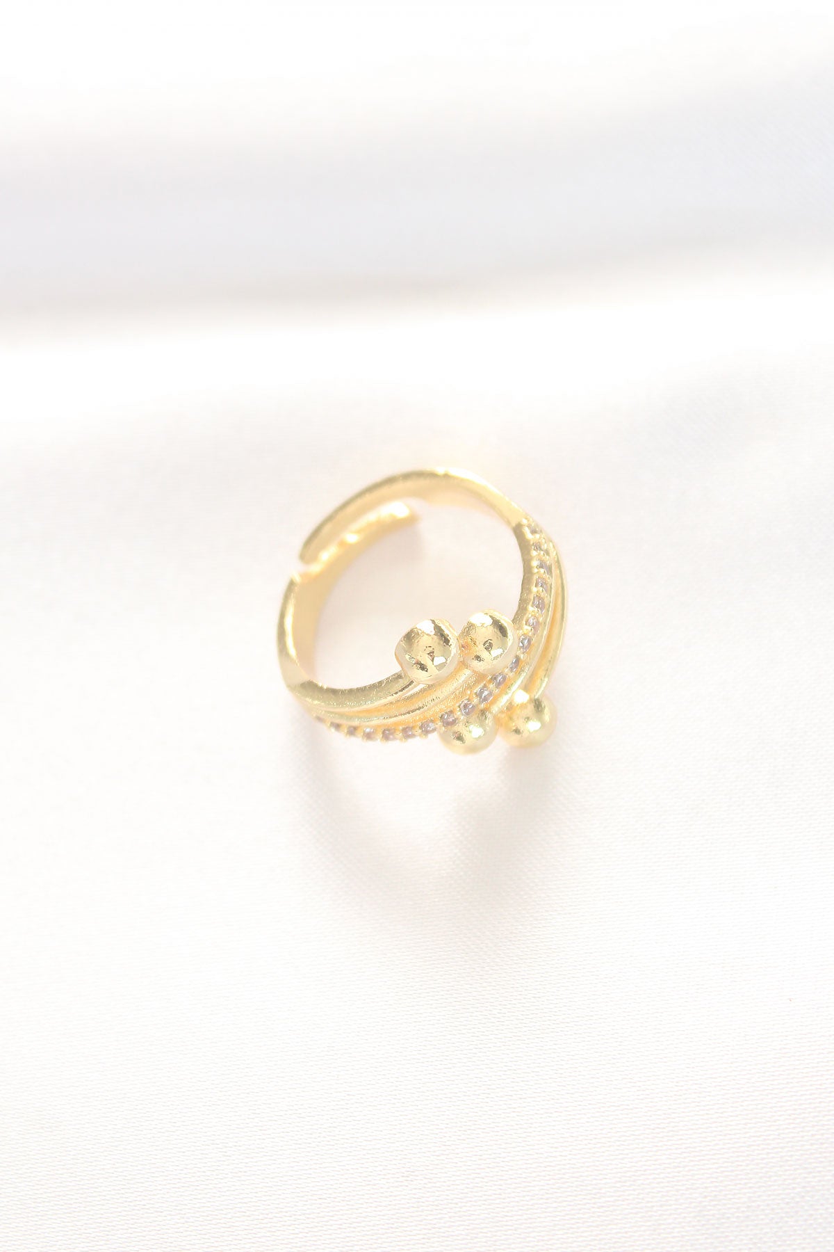Ball Model Zircon Stone Gold Color Adjustable Ring