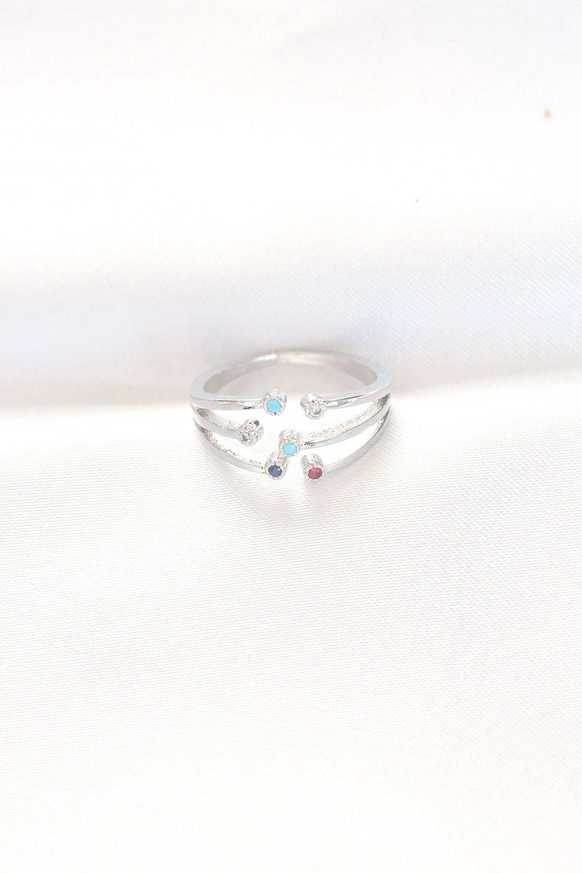 Silver Color Adjustable Ring with Colorful Zircon Stone