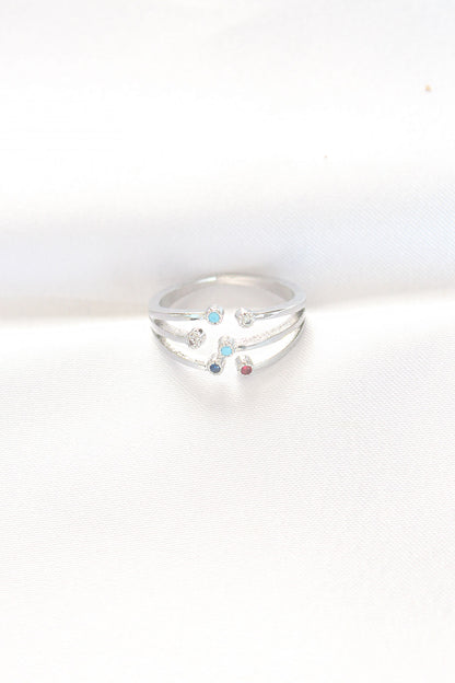 Silver Color Adjustable Ring with Colorful Zircon Stone