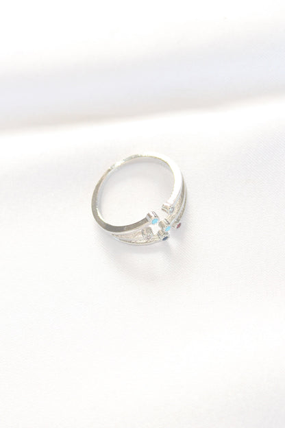 Silver Color Adjustable Ring with Colorful Zircon Stone