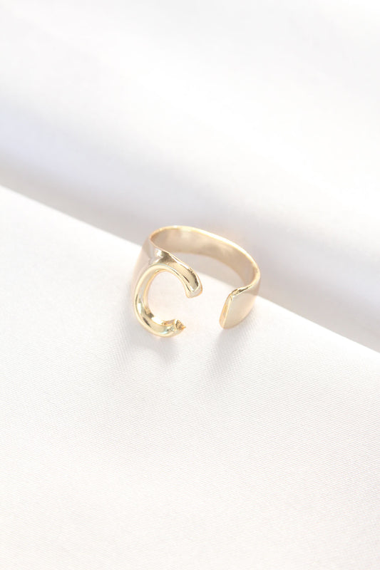 C Letter Gold Color Adjustable Ring
