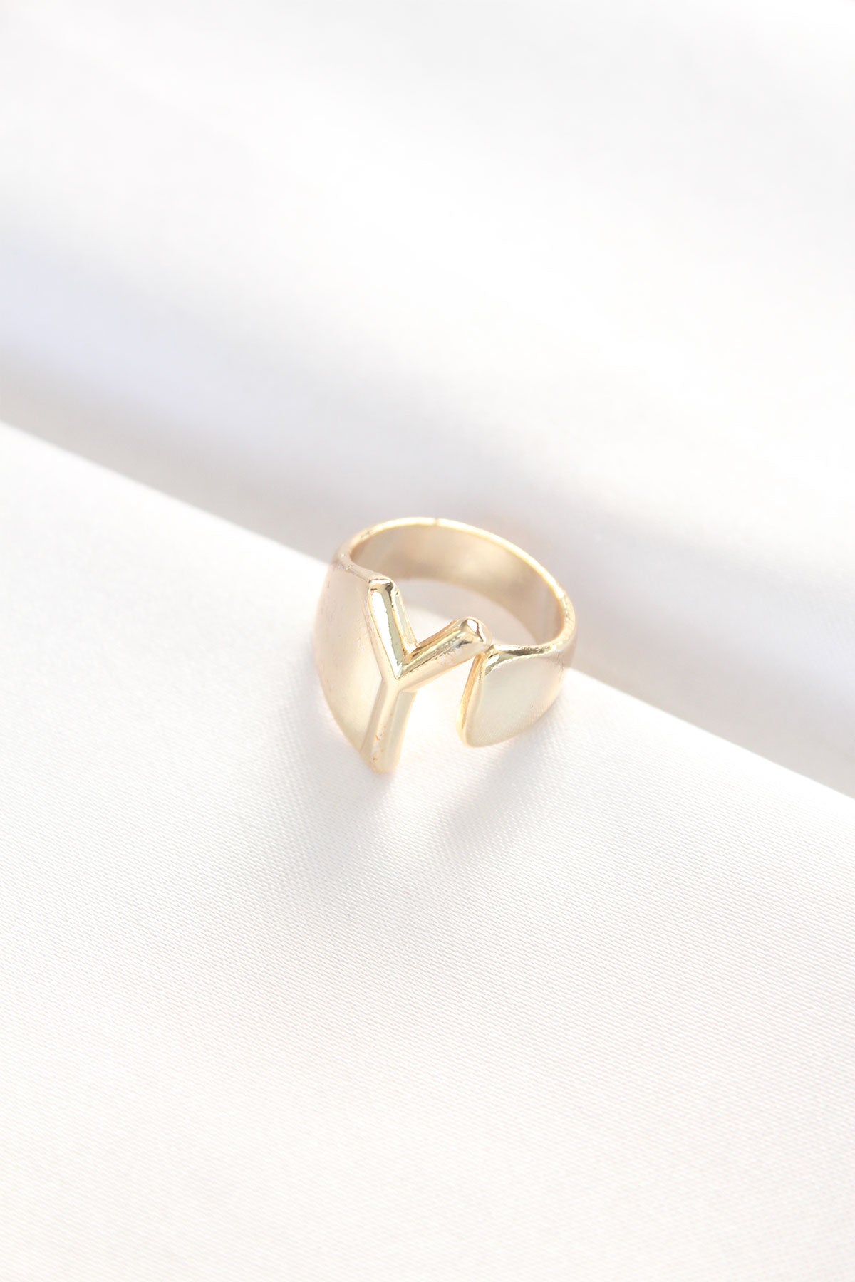Y Letter Gold Color Adjustable Ring