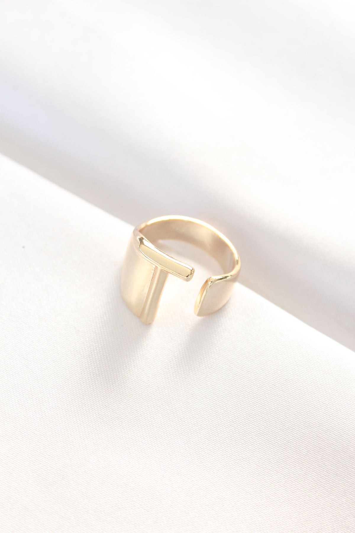 T Letter Gold Color Adjustable Ring