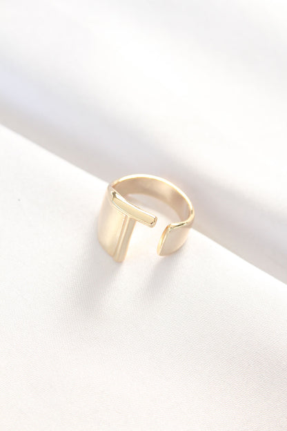 T Letter Gold Color Adjustable Ring