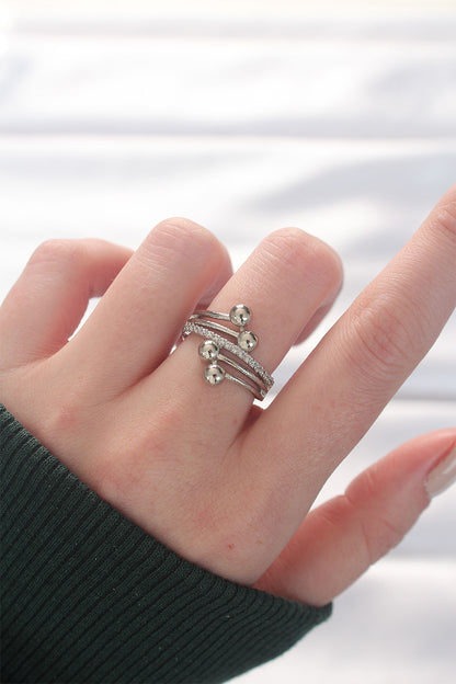 Ball Model Zircon Stone Silver Color Adjustable Ring