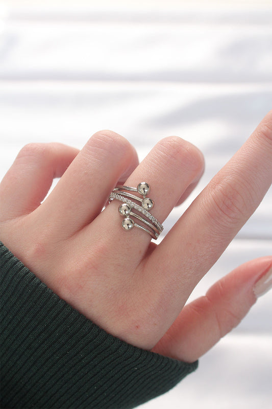 Ball Model Zircon Stone Silver Color Adjustable Ring
