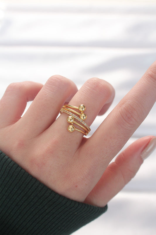 Ball Model Zircon Stone Gold Color Adjustable Ring