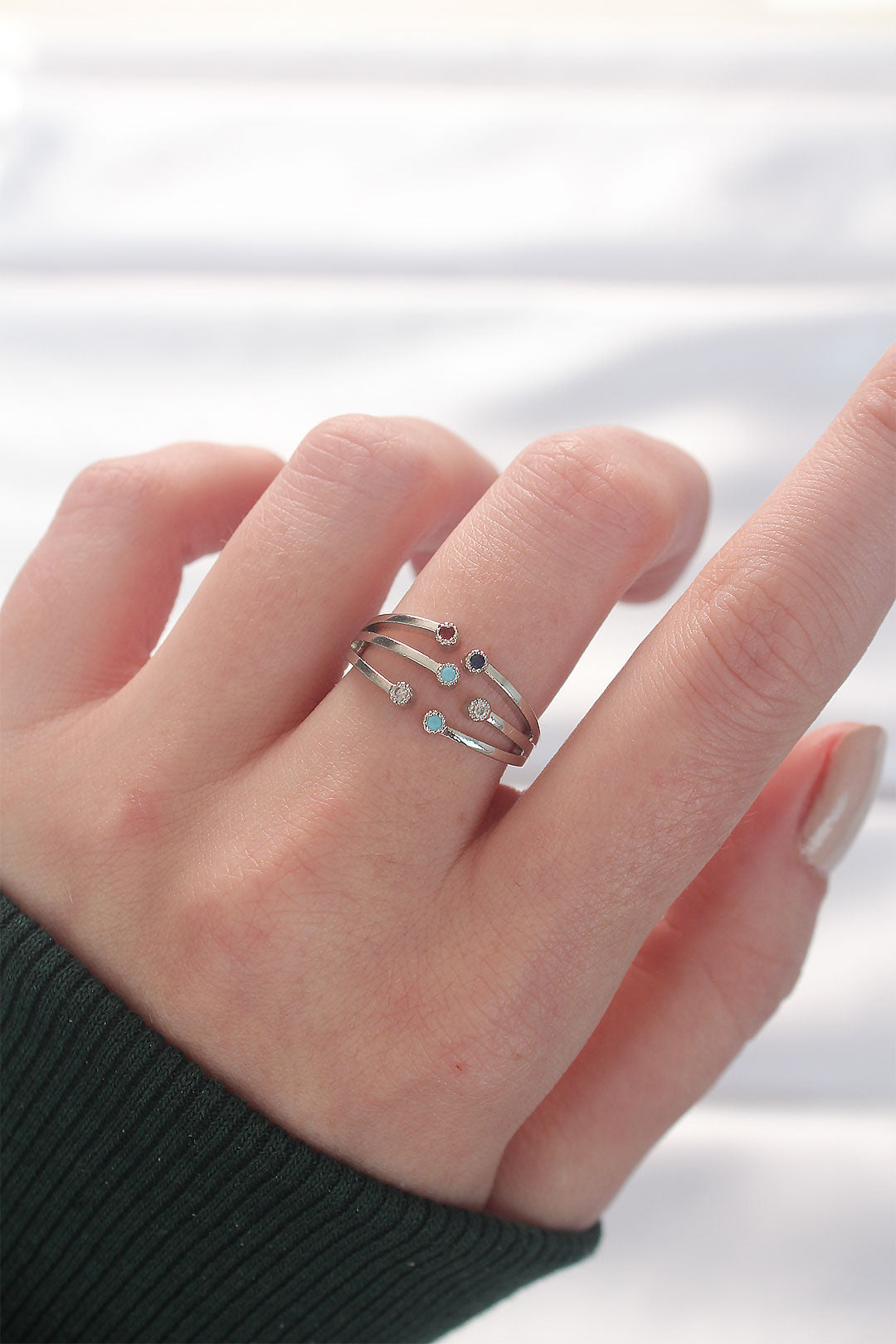 Silver Color Adjustable Ring with Colorful Zircon Stone