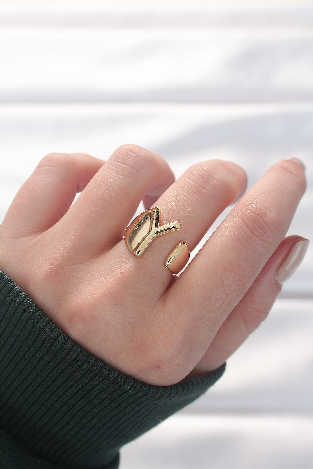 Y Letter Gold Color Adjustable Ring