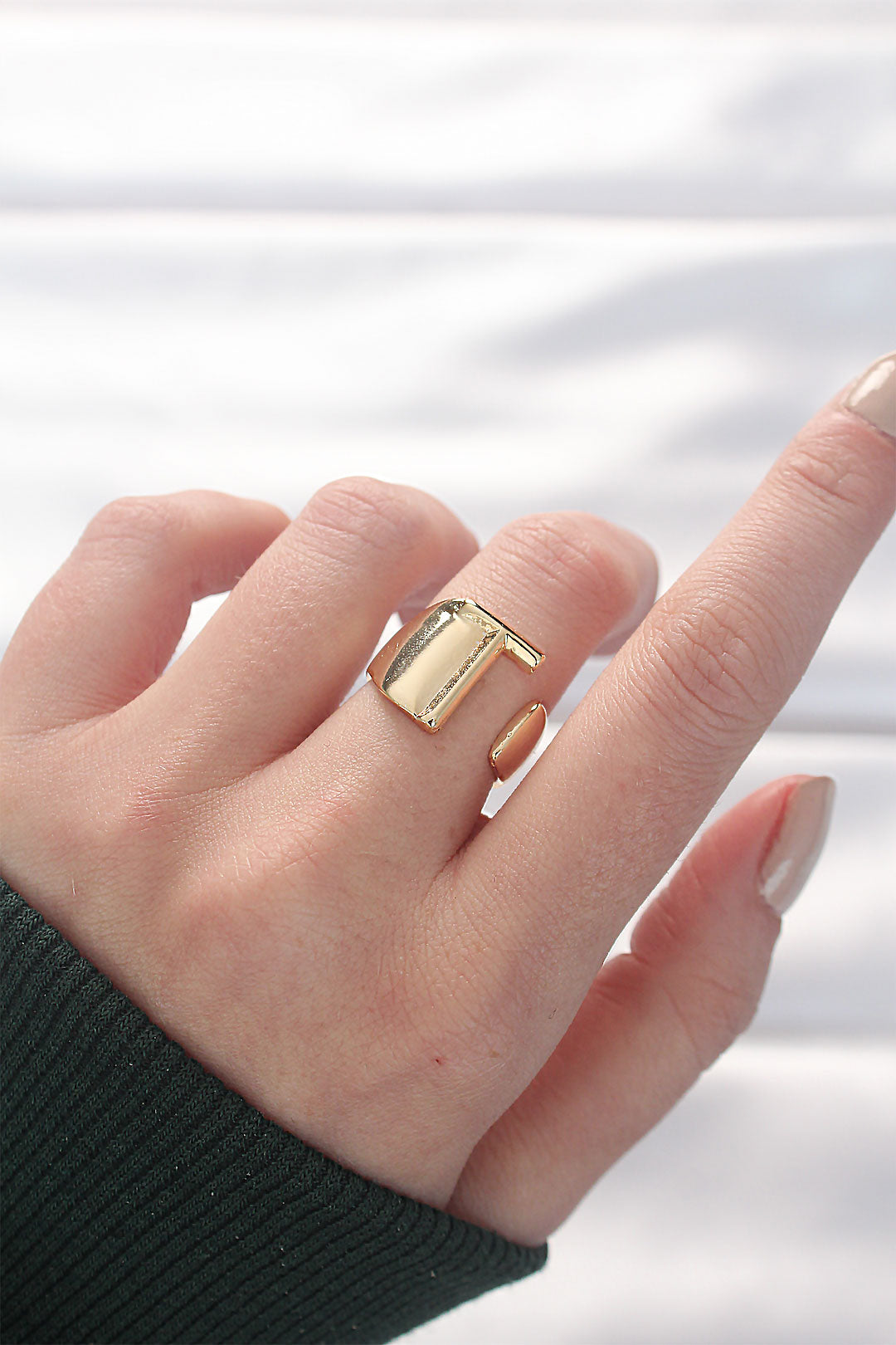 T Letter Gold Color Adjustable Ring