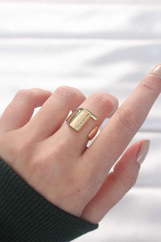 T Letter Gold Color Adjustable Ring