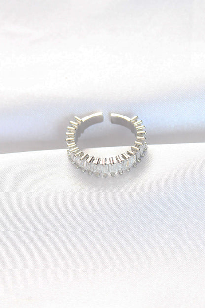 Silver Color Adjustable Ring with Rows of Baguette Stones