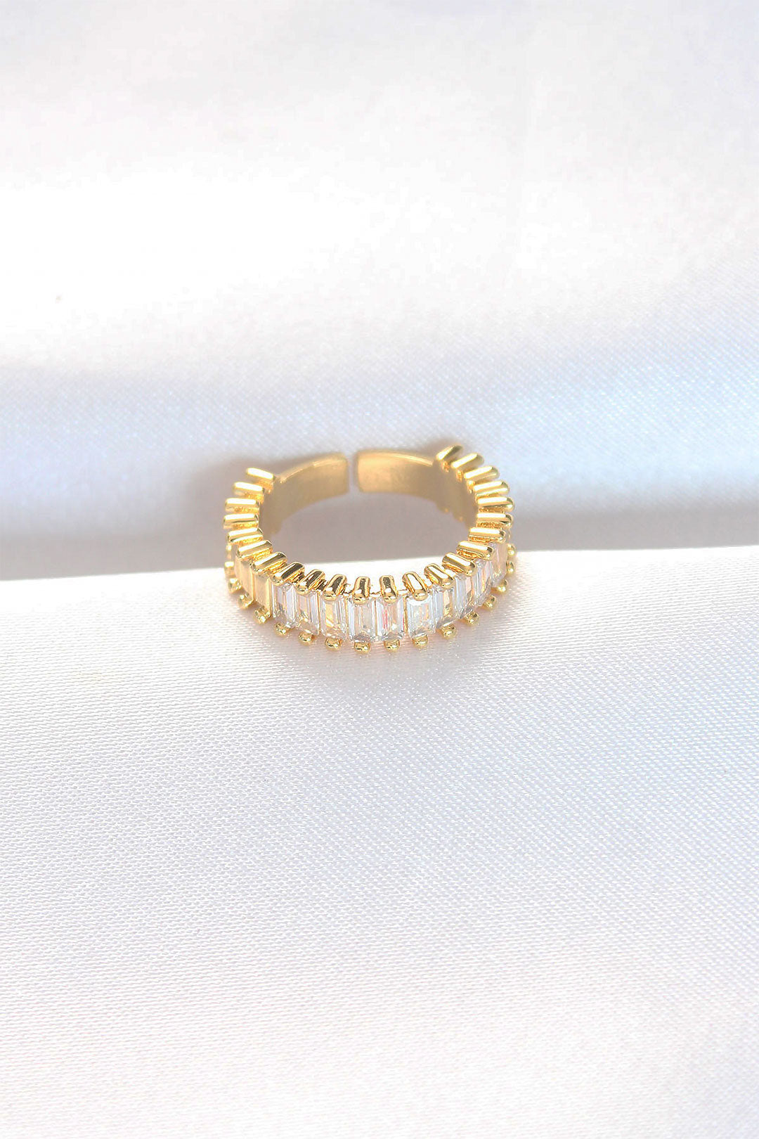 Gold Color Adjustable Ring with Rows of Baguette Stones