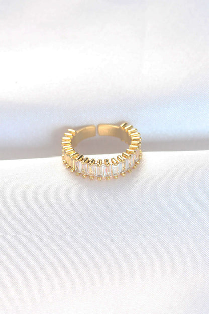 Gold Color Adjustable Ring with Rows of Baguette Stones