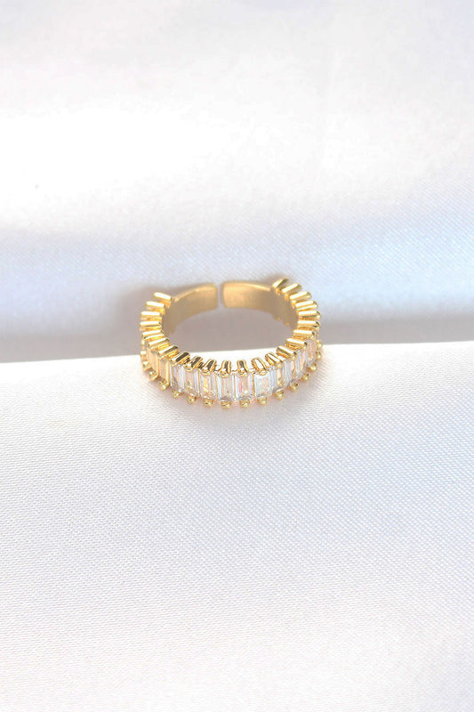 Gold Color Adjustable Ring with Rows of Baguette Stones