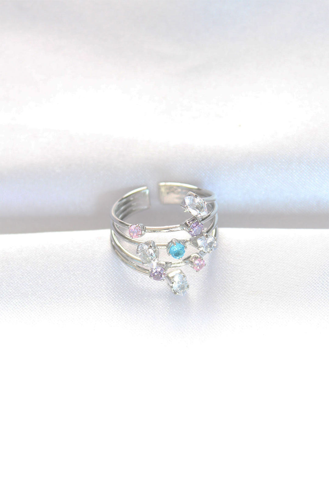 Silver Color Adjustable Ring with Colorful Zircon Stone