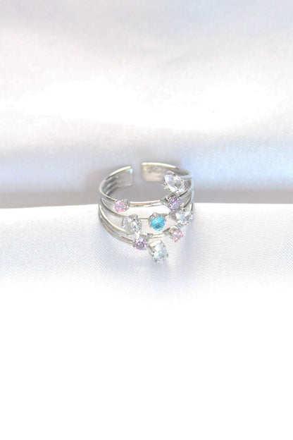 Silver Color Adjustable Ring with Colorful Zircon Stone