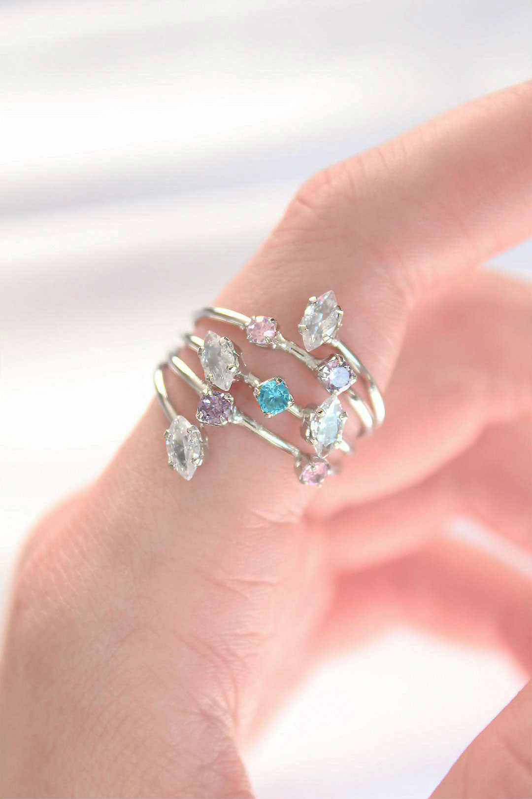 Silver Color Adjustable Ring with Colorful Zircon Stone