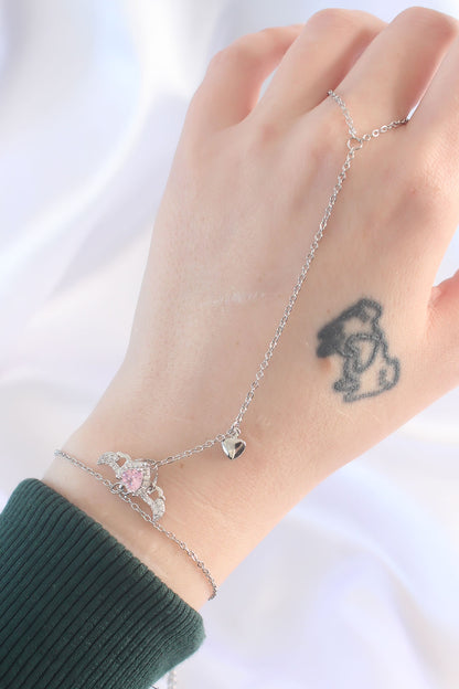 316L Steel Silver Color Pink Zircon Stone Winged Heart Model Shahmaran