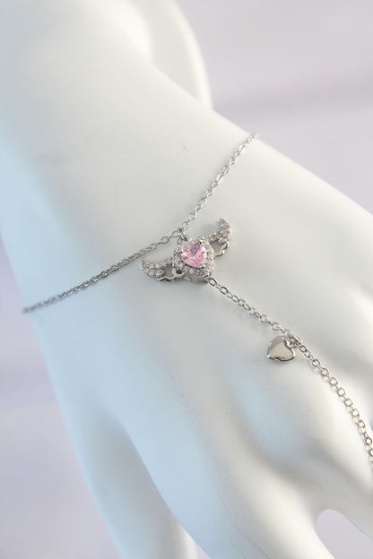 316L Steel Silver Color Pink Zircon Stone Winged Heart Model Shahmaran