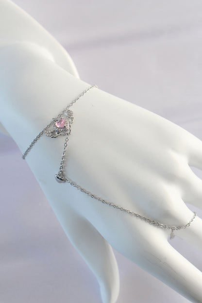 316L Steel Silver Color Pink Zircon Stone Winged Heart Model Shahmaran