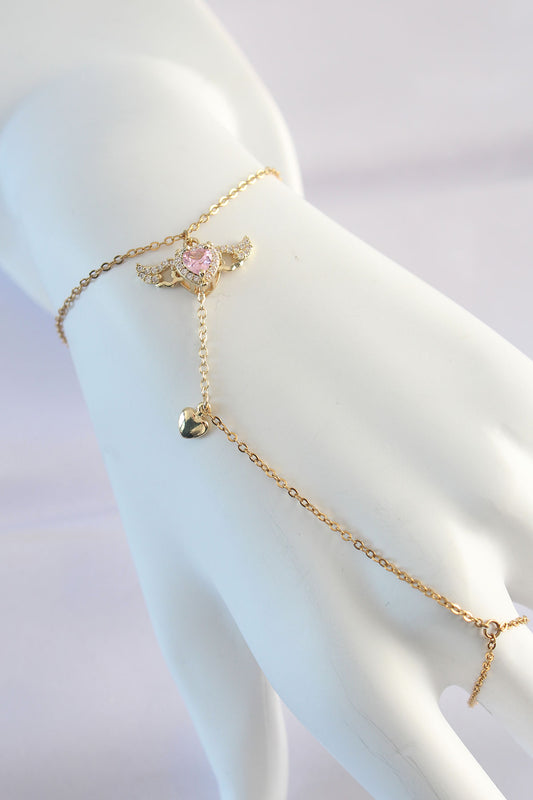 316L Steel Gold Color Pink Zircon Stone Winged Heart Model Shahmaran