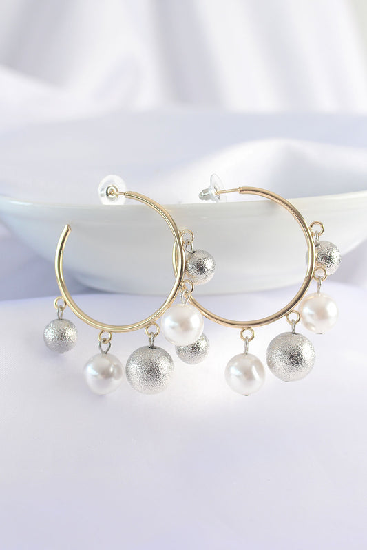 Brass Silver Color Ball Model Gold Color Hoop Earrings