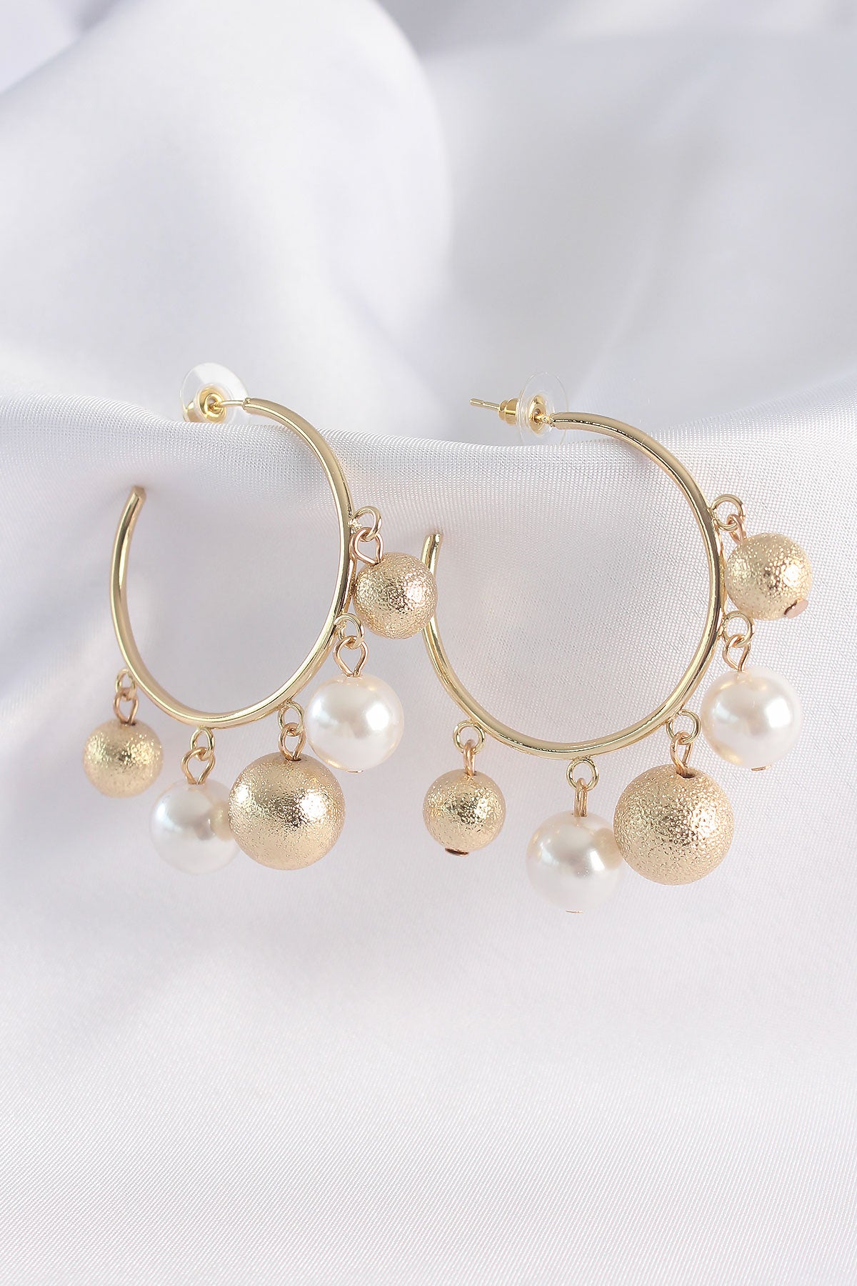 Brass Gold Color Ball Model Hoop Earrings