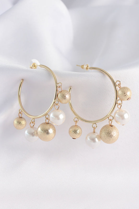 Brass Gold Color Ball Model Hoop Earrings