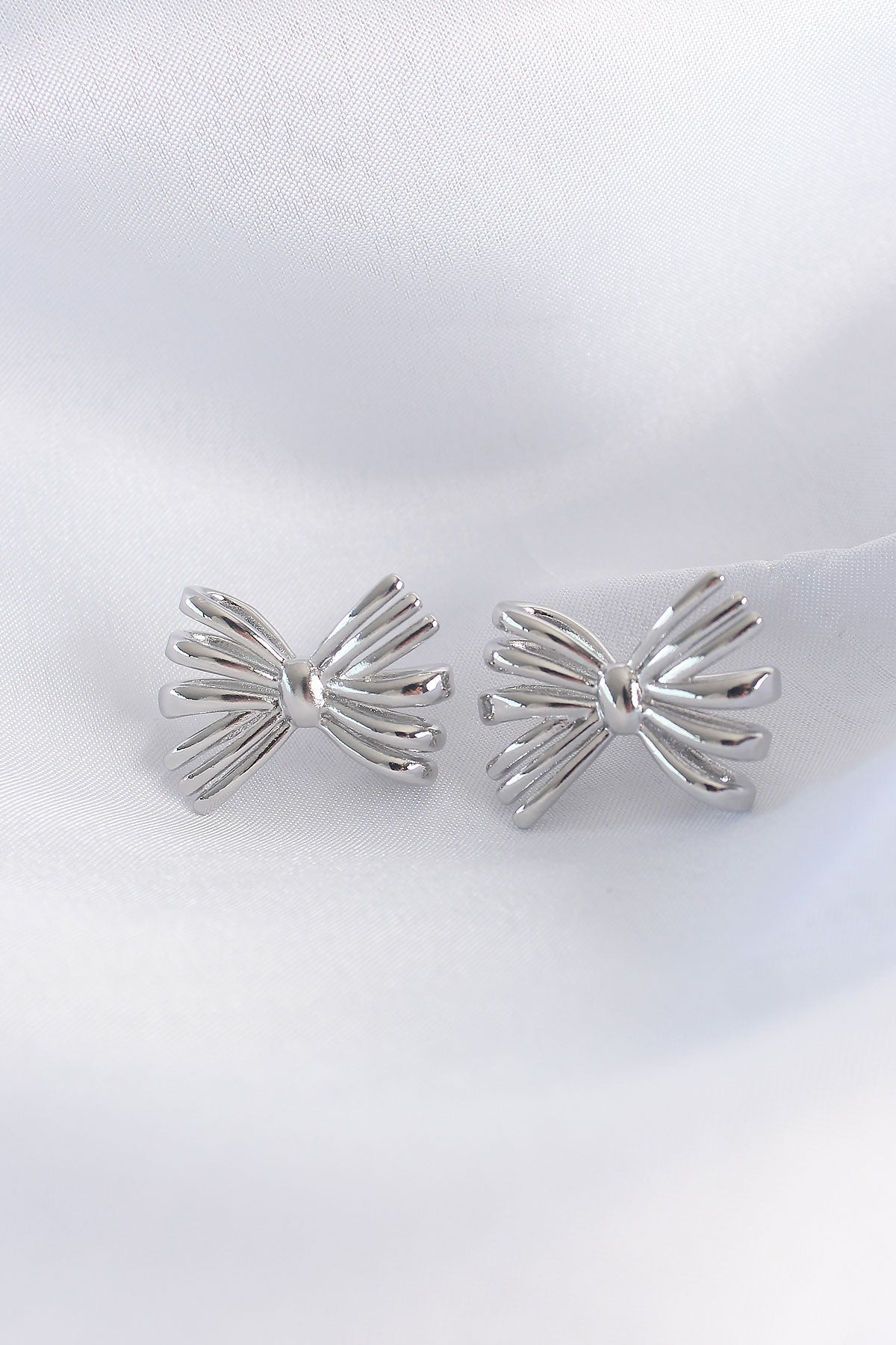 Brass Silver Color Bow Earring