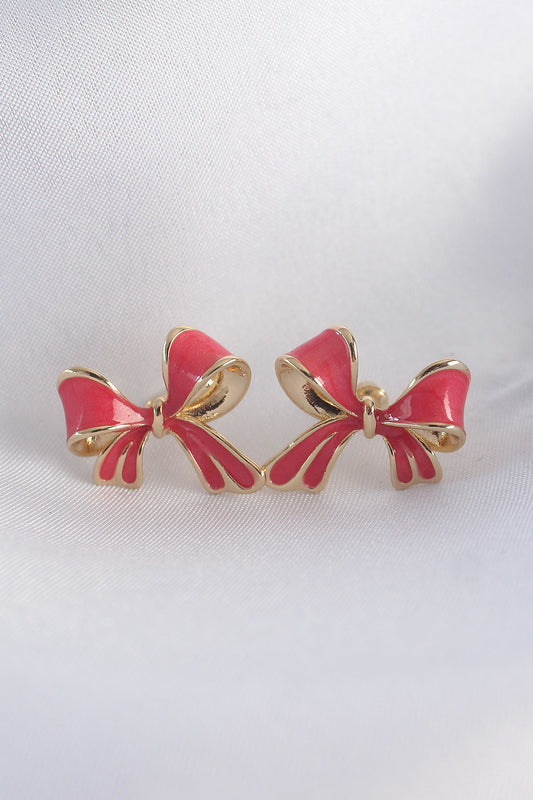 Brass Pink Color Bow Earring