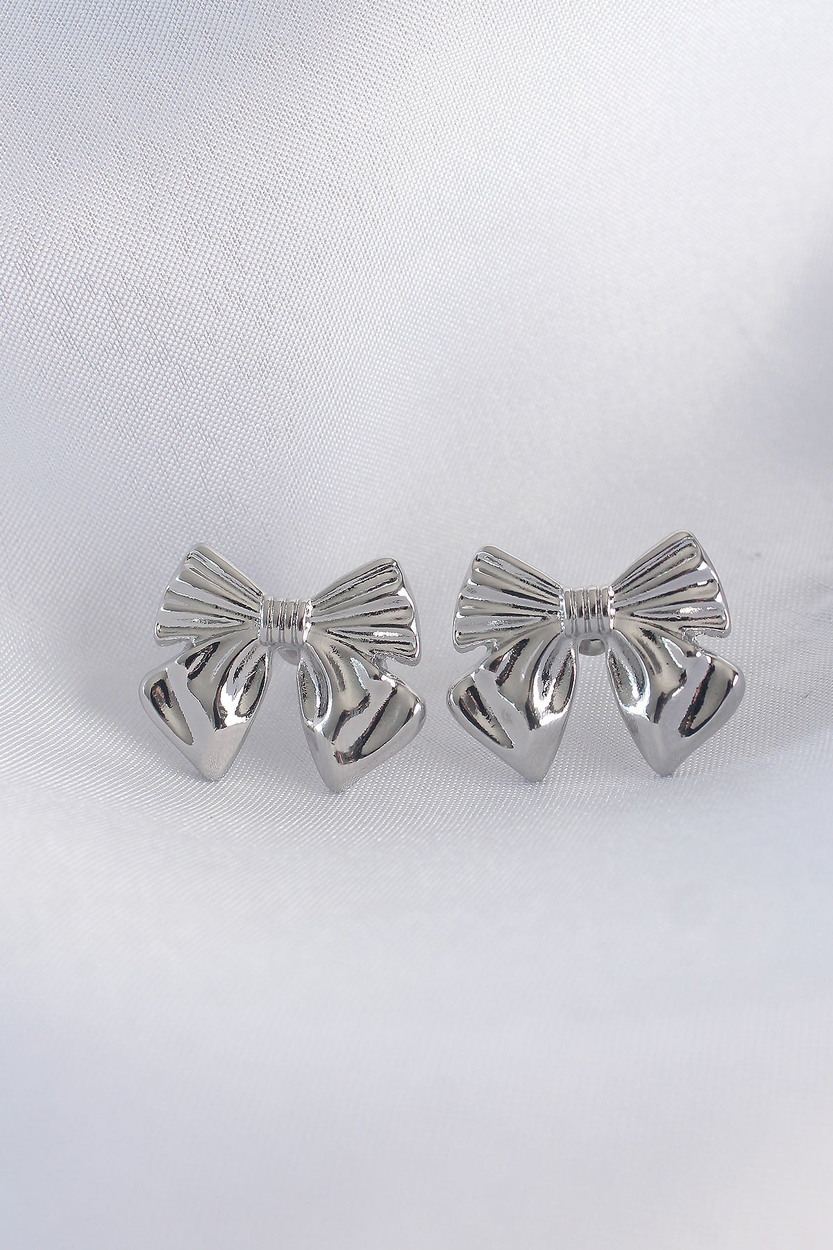 Brass Silver Color Bow Earring