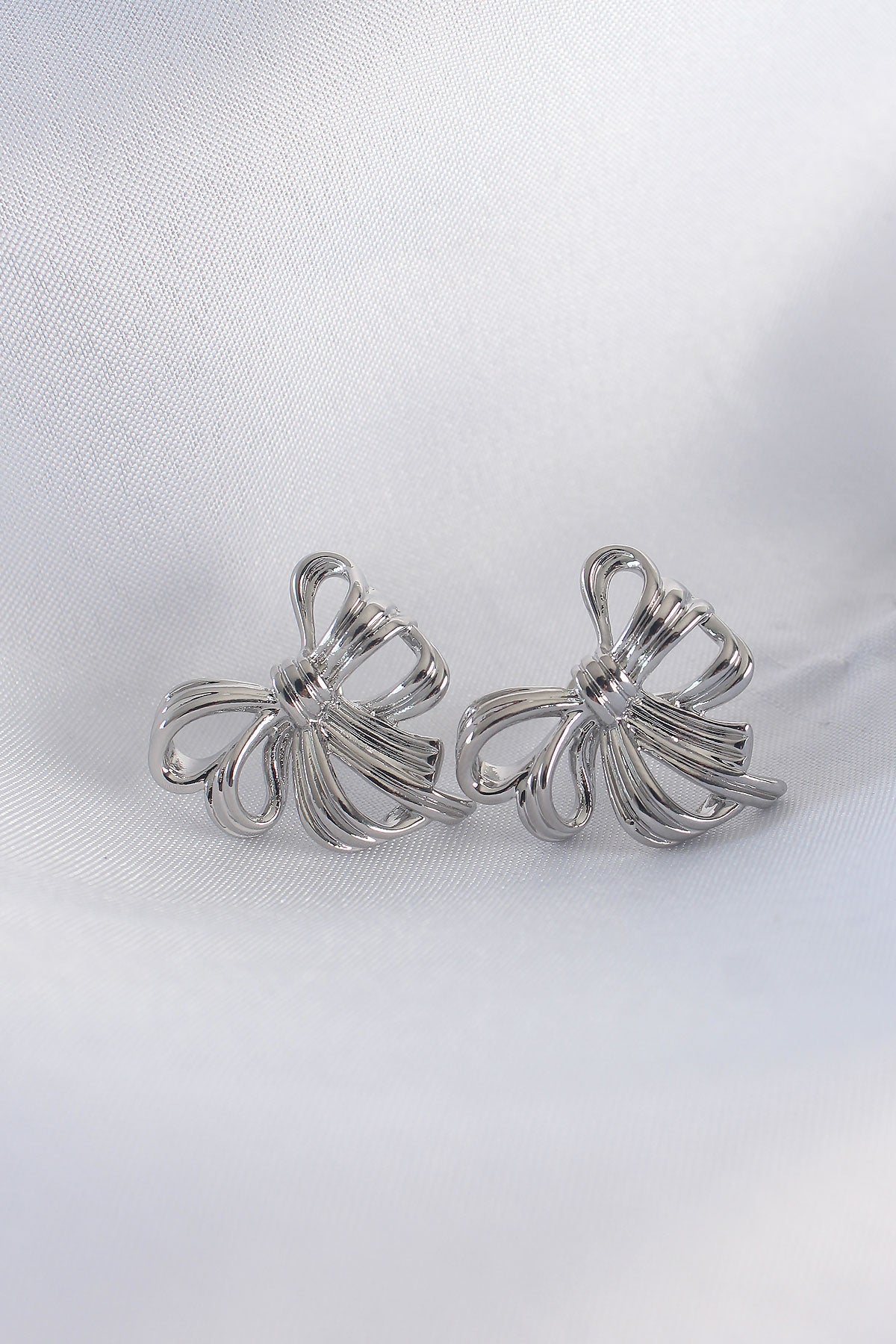 Brass Silver Color Bow Earring