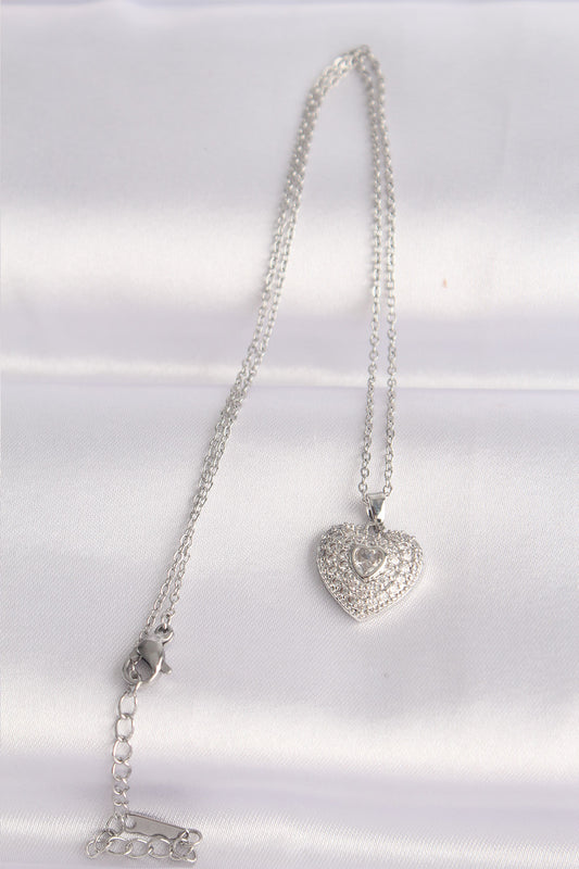 316L Steel Chain Silver Color Zircon Stone Heart Necklace