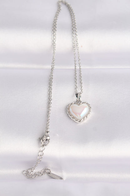 316L Steel Chain Silver Color White Stone Domed Heart Necklace