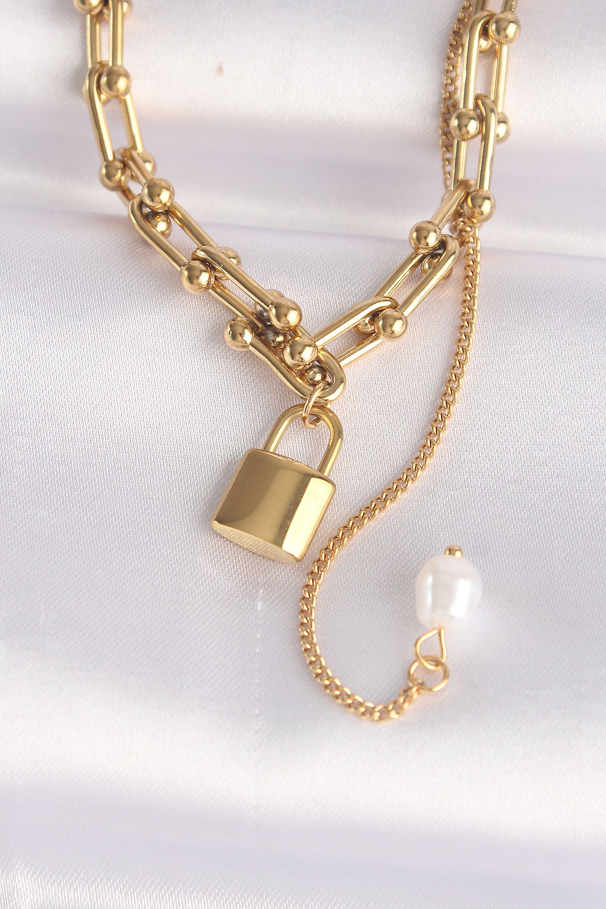 316L Steel Chain Gold Color Chain Love Written Lock Necklace
