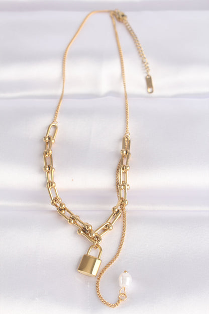 316L Steel Chain Gold Color Chain Love Written Lock Necklace