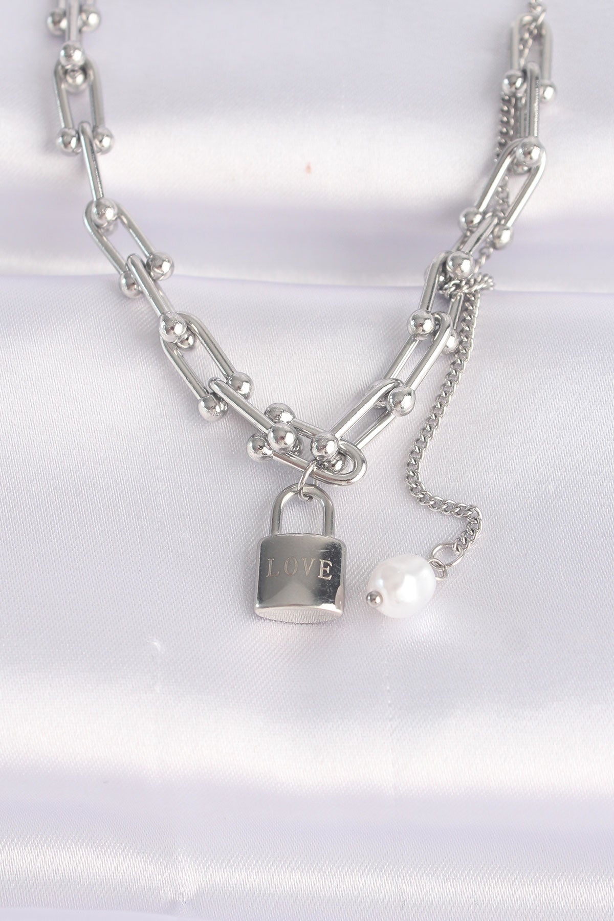 316L Steel Chain Silver Color Love Written Lock Necklace