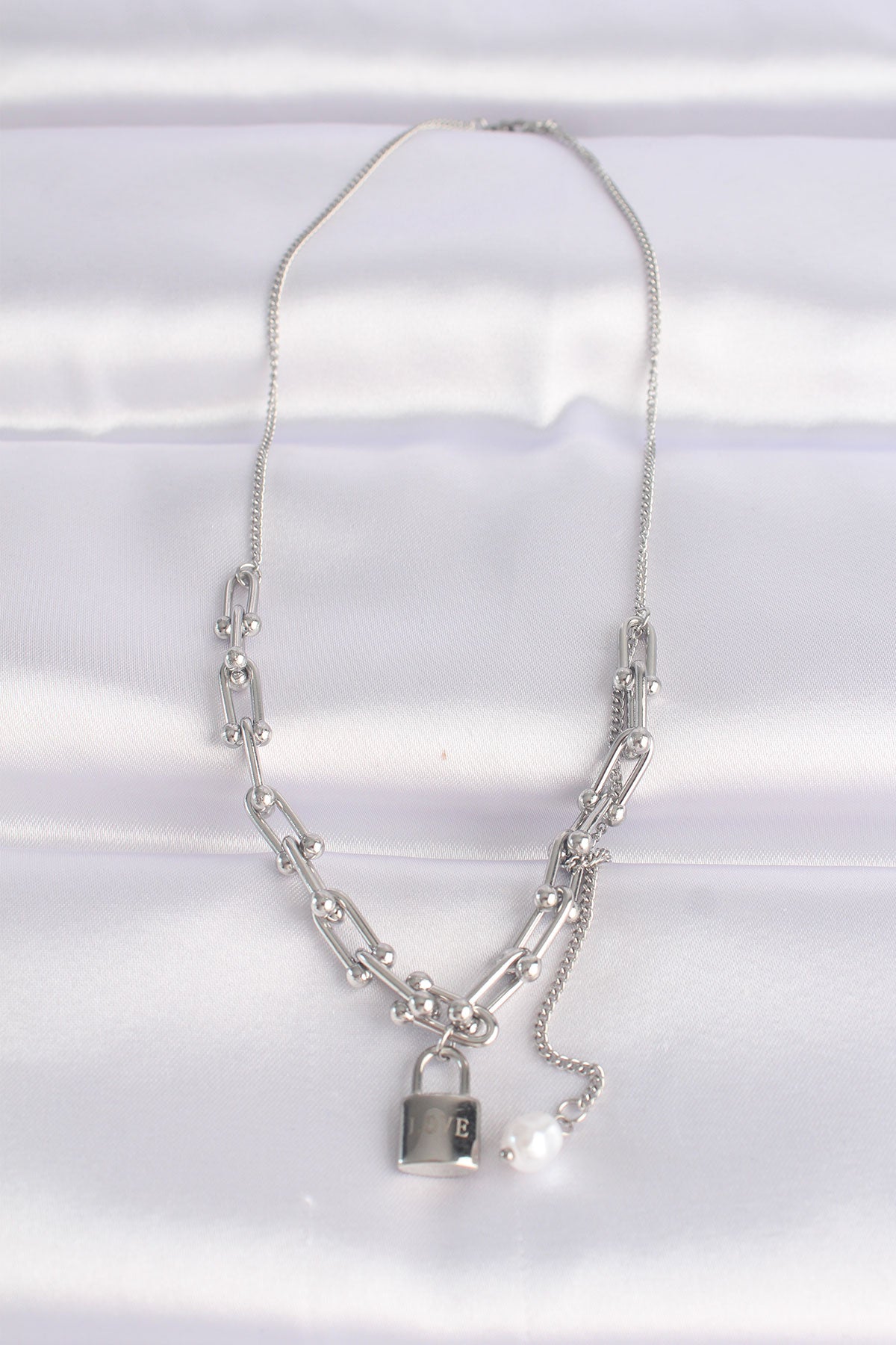 316L Steel Chain Silver Color Love Written Lock Necklace