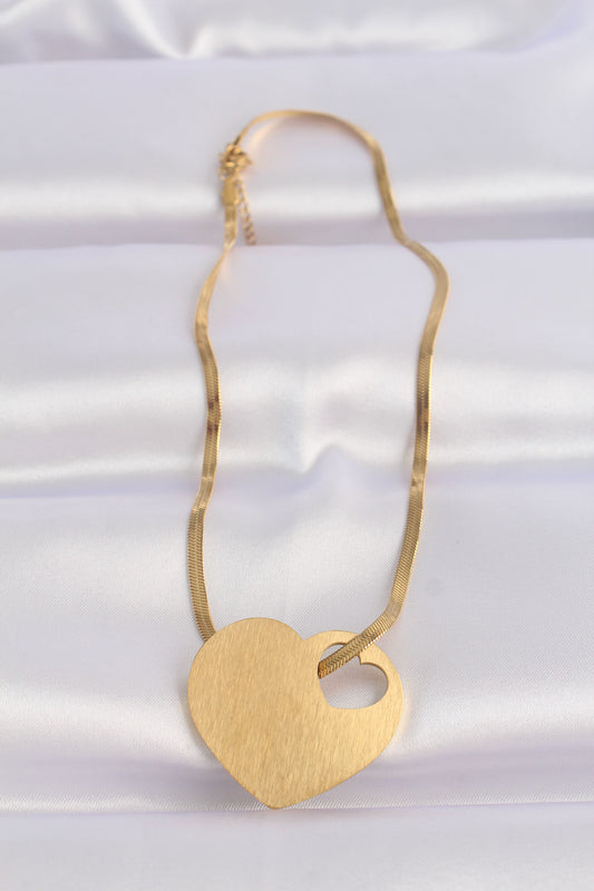316L Steel Italian Chain Gold Color Flat Plate Heart Necklace