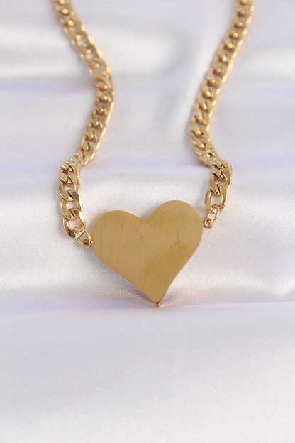 316L Steel Chain Gold Color Flat Plate Heart Necklace
