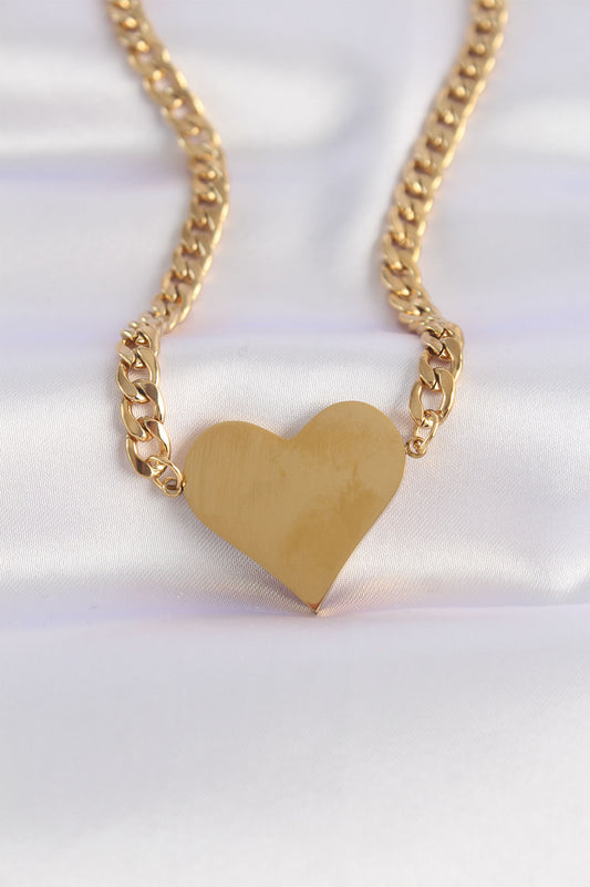 316L Steel Chain Gold Color Flat Plate Heart Necklace