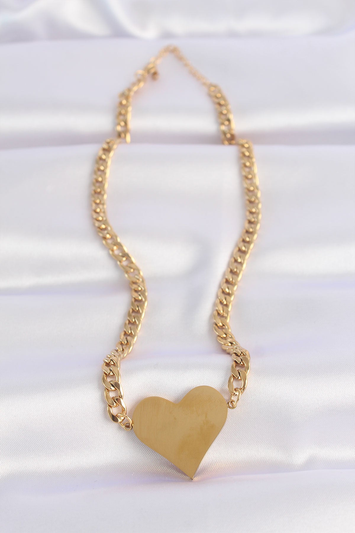 316L Steel Chain Gold Color Flat Plate Heart Necklace