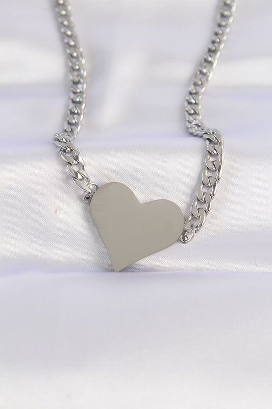 316L Steel Chain Silver Color Flat Plate Heart Necklace
