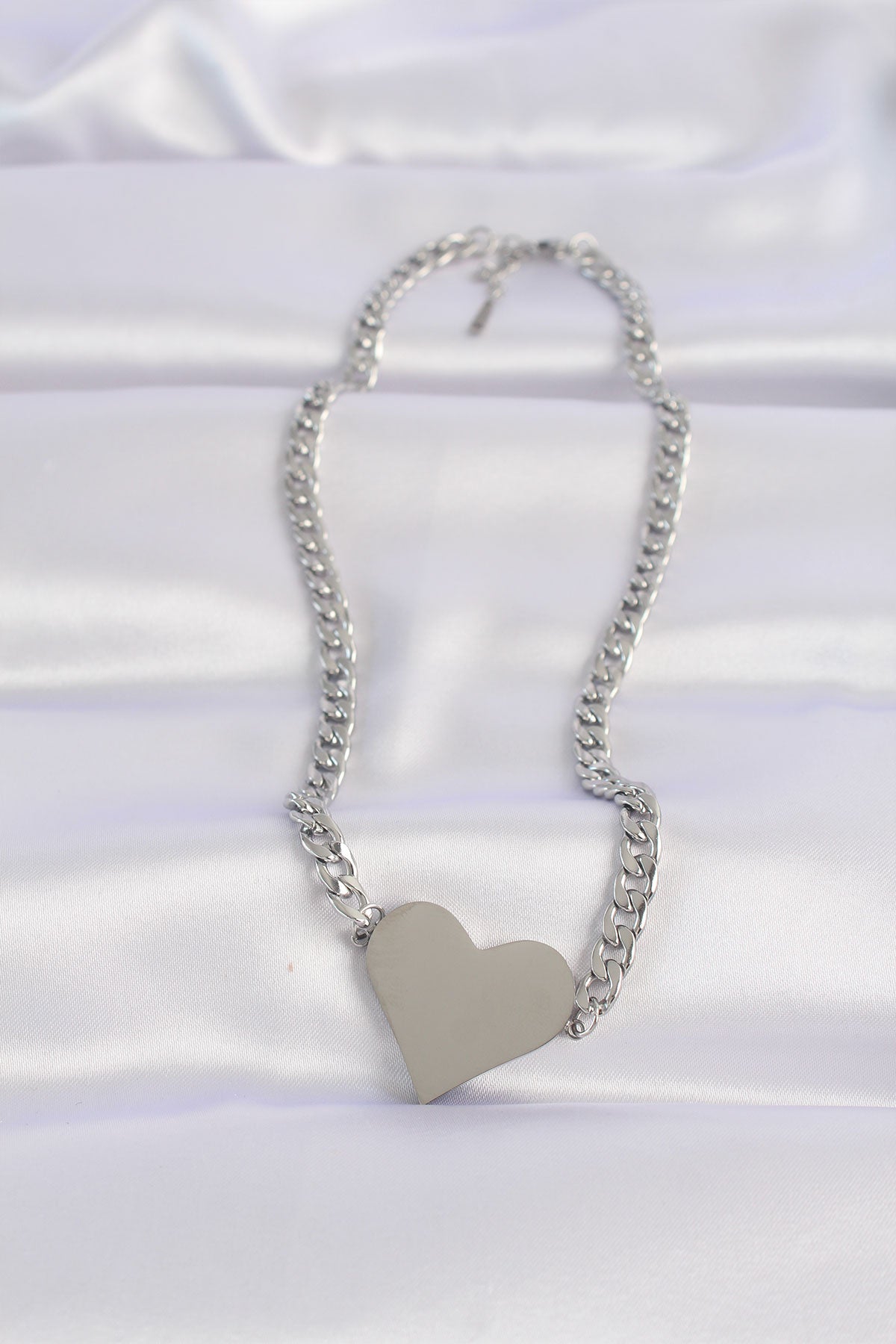 316L Steel Chain Silver Color Flat Plate Heart Necklace