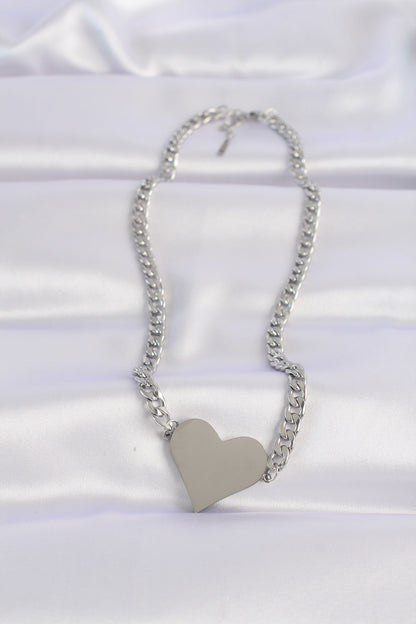 316L Steel Chain Silver Color Flat Plate Heart Necklace