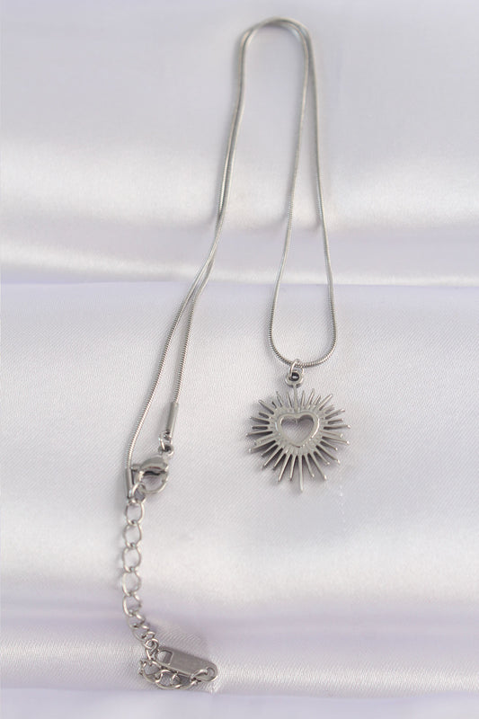 316L Steel Chain Silver Color Heart Sun Design Necklace