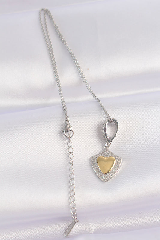 316L Steel Chain Silver Color Zircon Stone Design Gold Color Heart Necklace