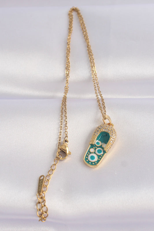316L Steel Chain Zircon Stone Gold Color Evil Eye Slipper Design Necklace
